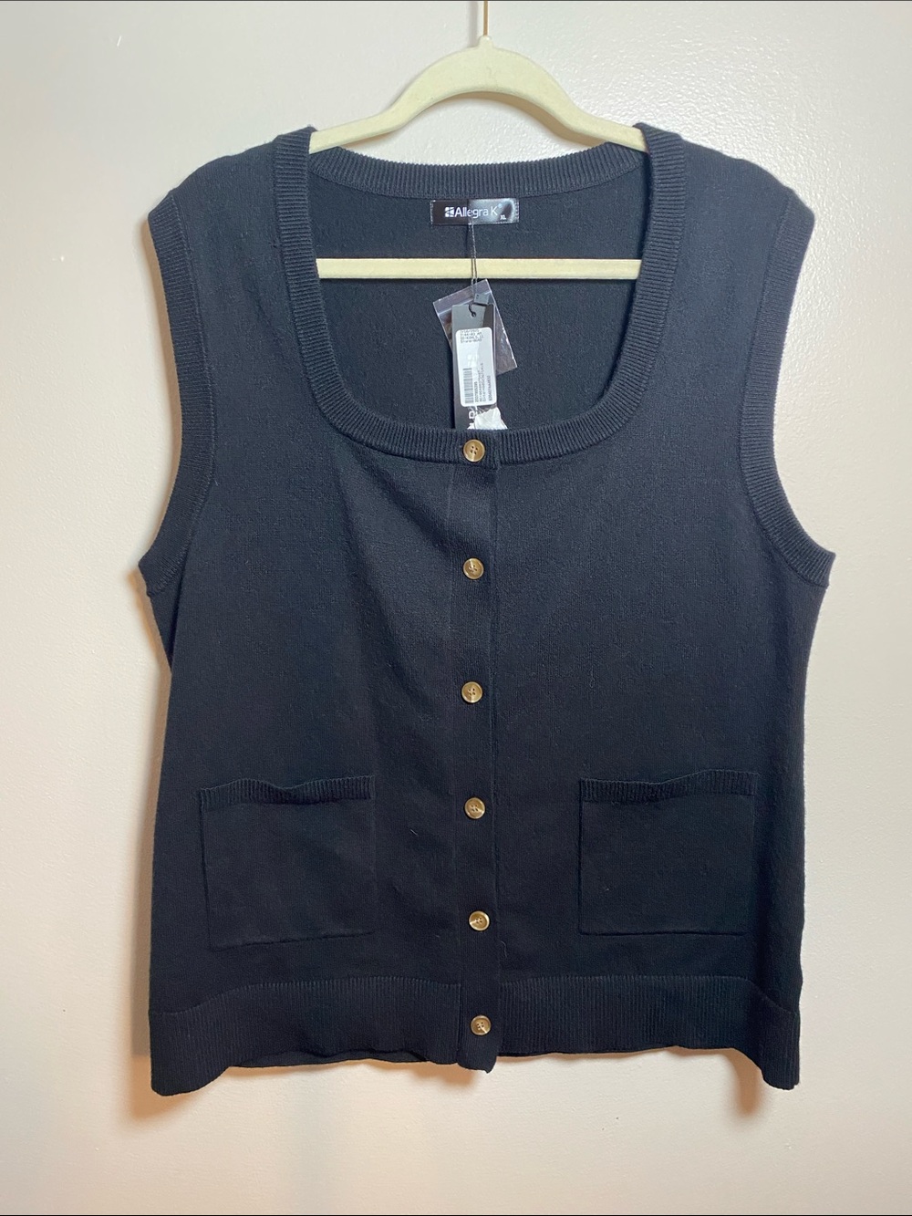 Allegra K Black Sleeveless Button Up Sweater Cardigan Vest XL NEW